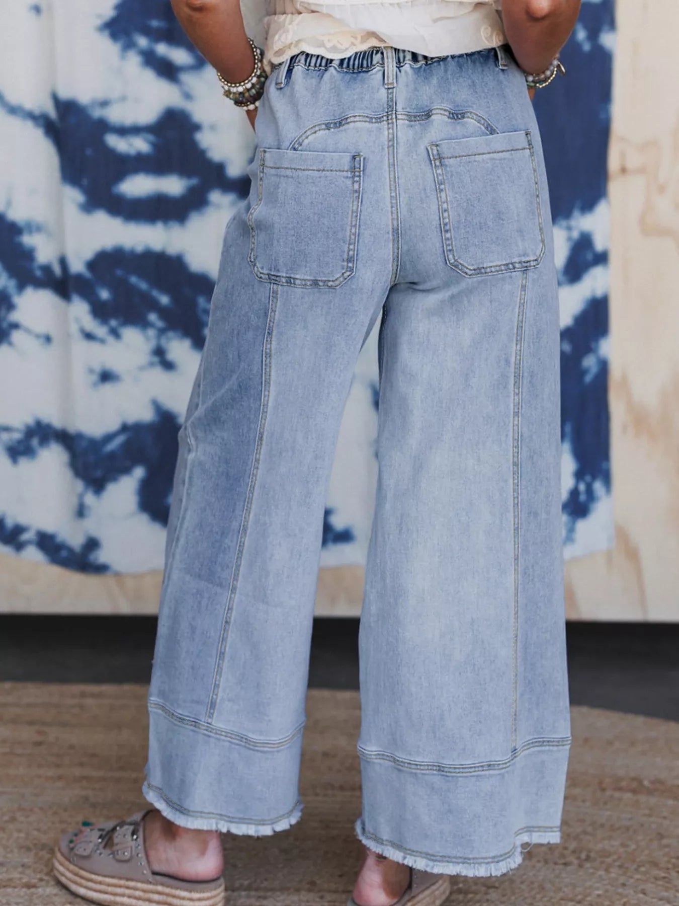 Wide Leg Drawstring Raw Hem Jeans Secondary image