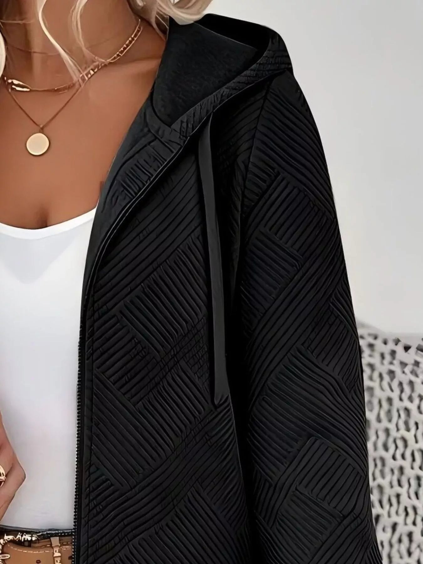 Textured Zip-Up Hooded Jacket Secondary image