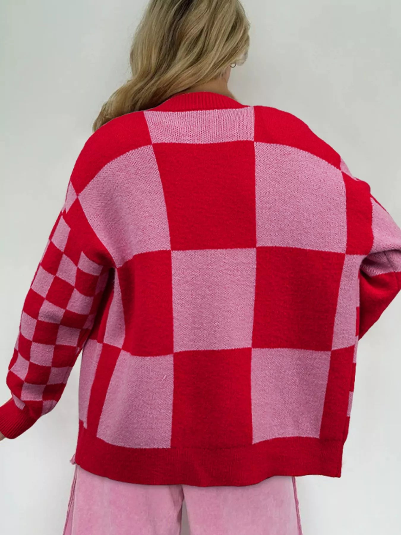 Checkerboard Knit Button-Down Cardigan Secondary image