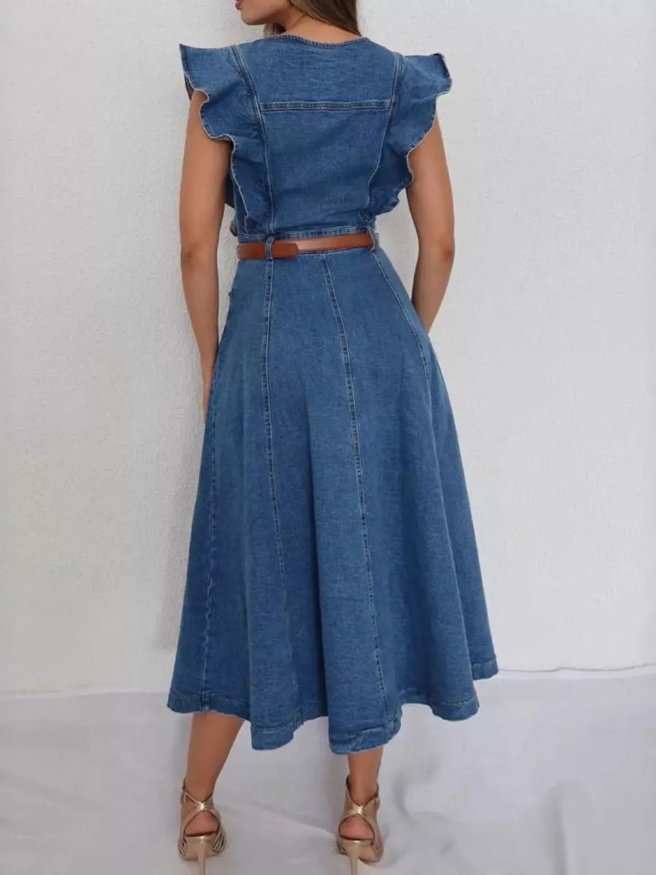 Ruffled Button Front Denim Dress Secondary image