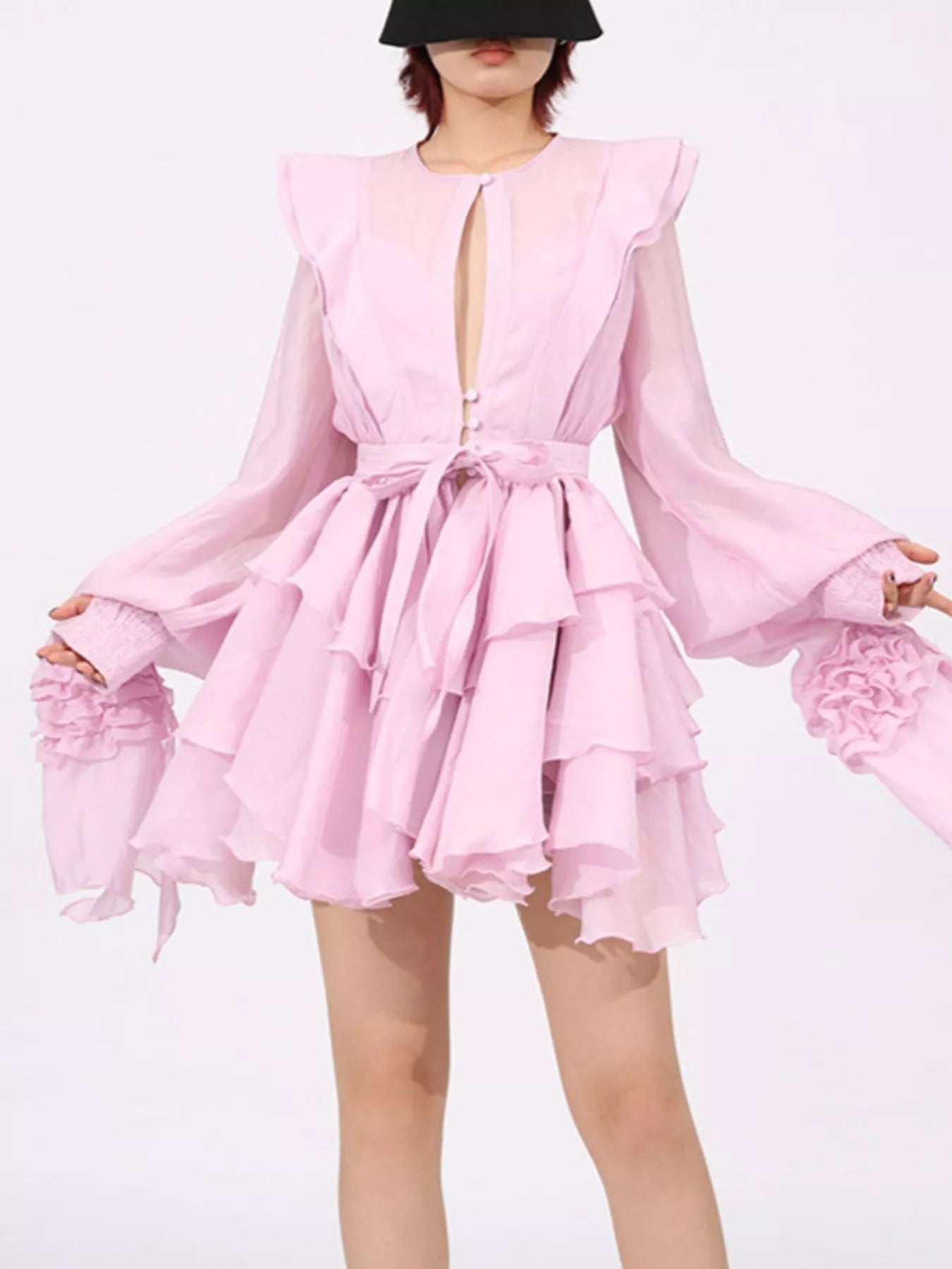 Ruffled Layered Long Sleeve Mini Dress Secondary image