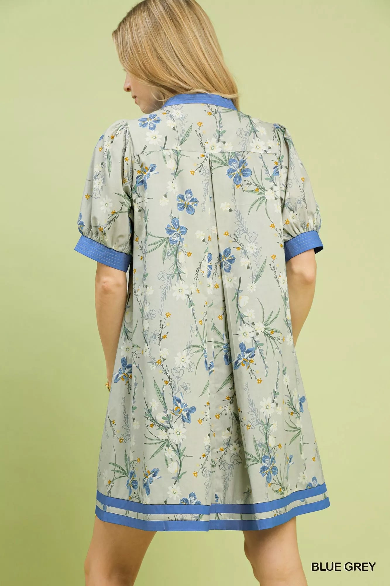 Umgee Floral Puff Sleeve Dress with Contrast Trim Secondary image