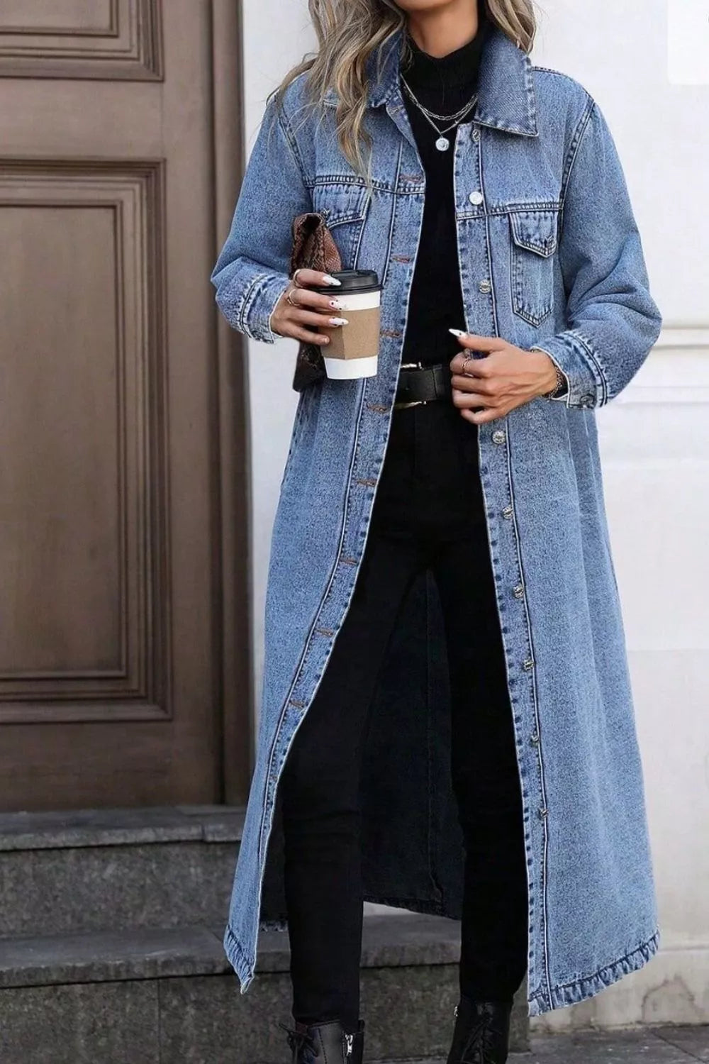 Longline Button-Front Denim Jacket Secondary image
