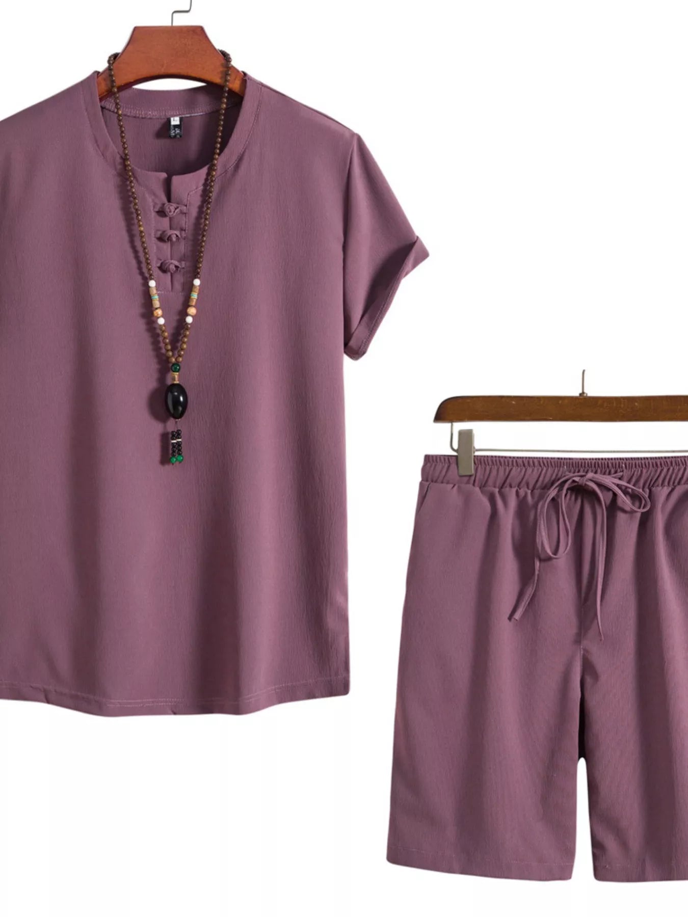 Men's Plus Size Mandarin Collar Short Sleeve Shirt and Shorts Set Secondary image