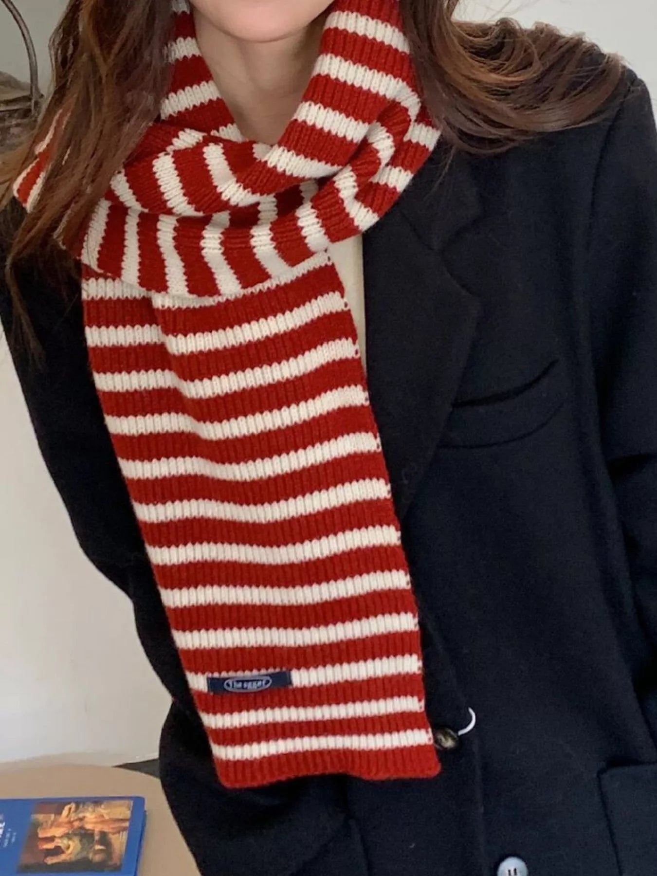 100% Wool Striped Knitted Winter Scarf Secondary image