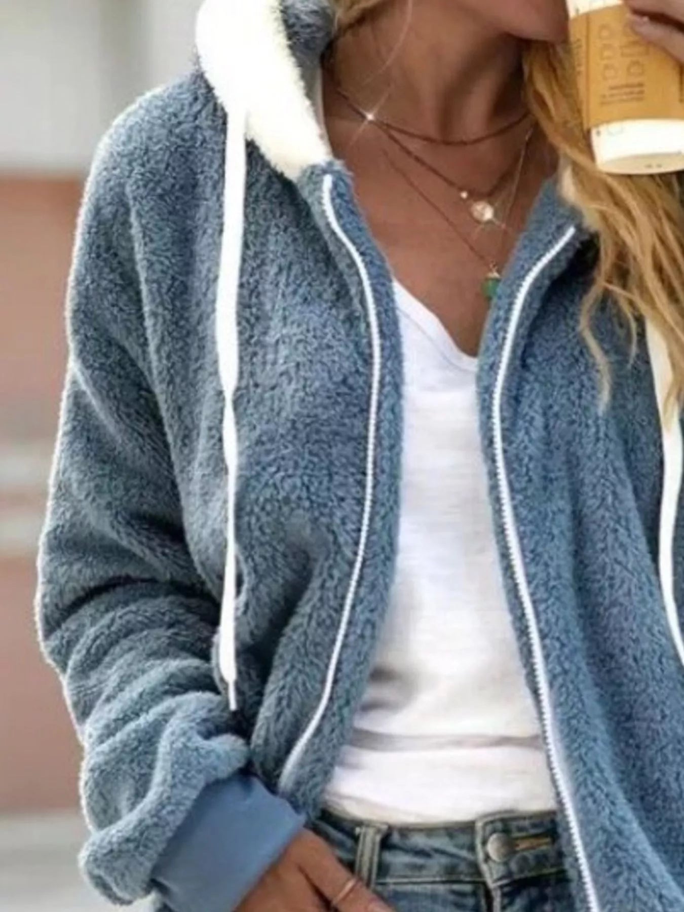 Full Size Cozy Fleece Zip-Up Hooded Jacket Plus Size Secondary image