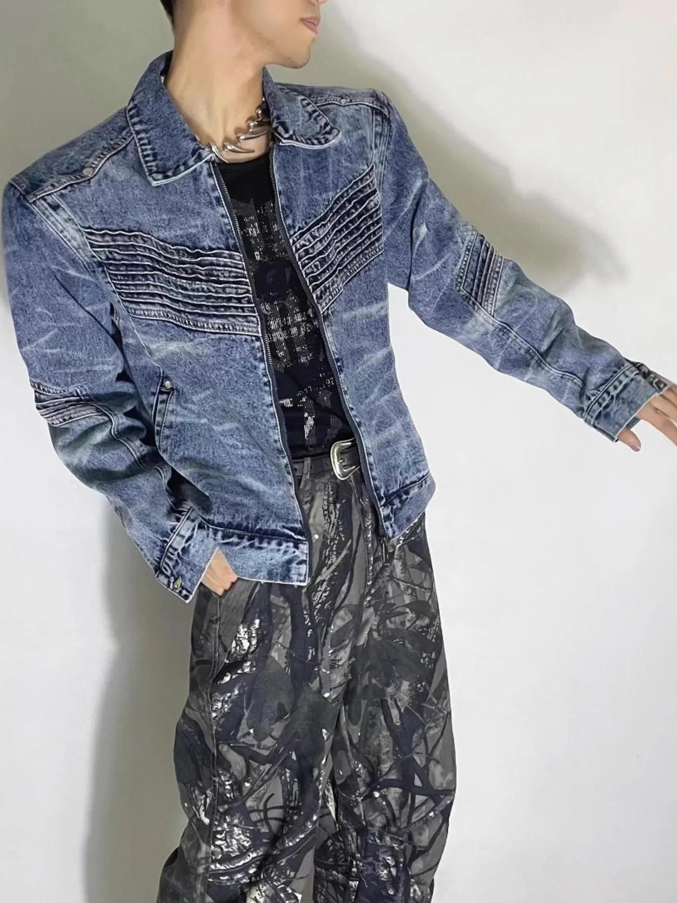 Men's Washed Zip Up Denim Jacket Secondary image
