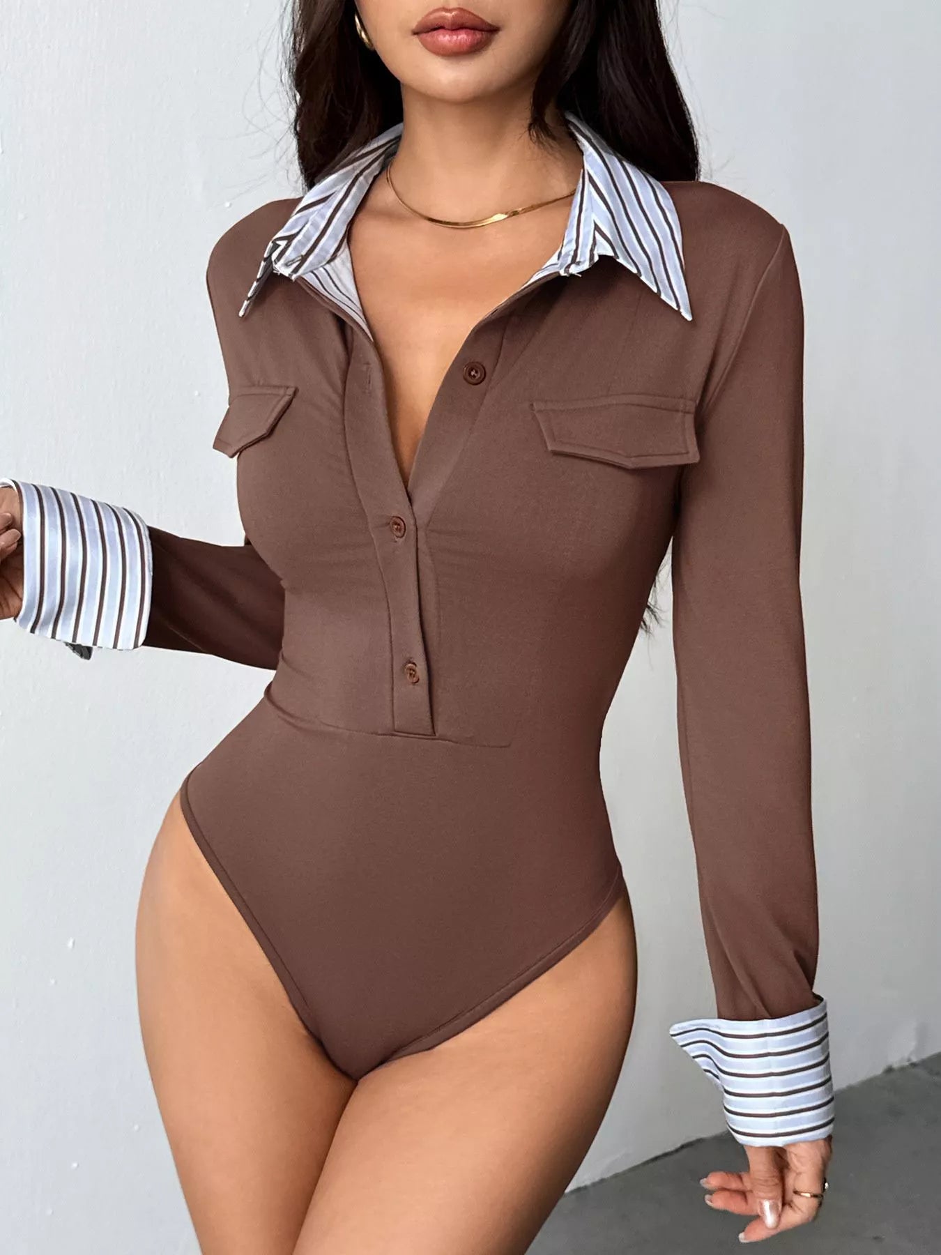 Long Sleeve Button Front Bodysuit Secondary image