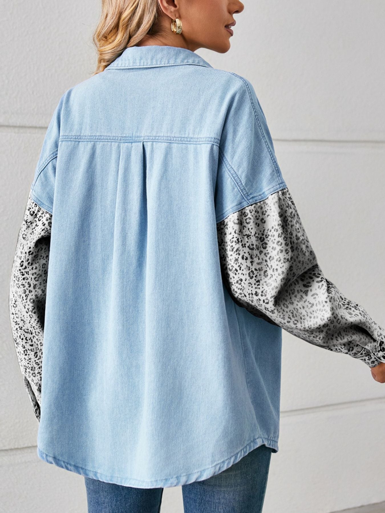 Leopard Patchwork Button Up Denim Shirt Secondary image