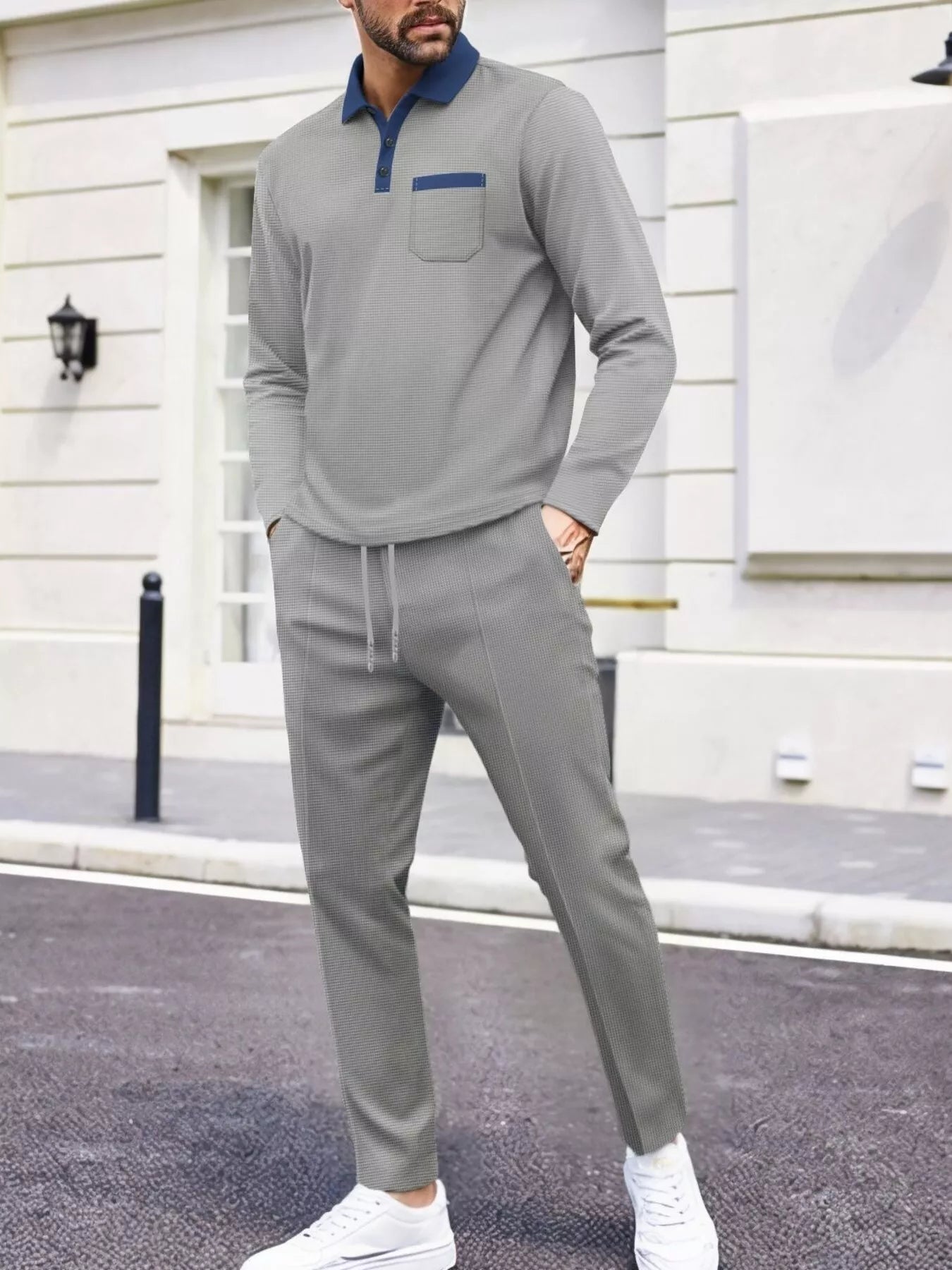 Men's Full Size Long Sleeve Top and Pants Set Plus Size Secondary image