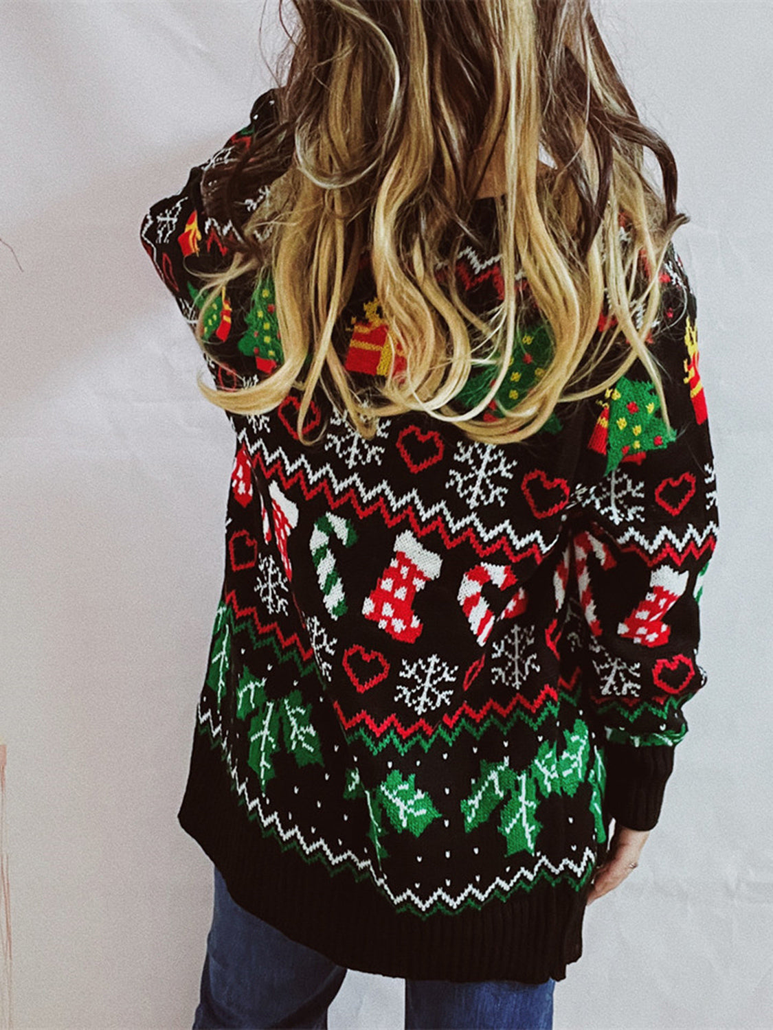 Printed Button Up V-Neck Long Sleeve Cardigan with Pockets Secondary image