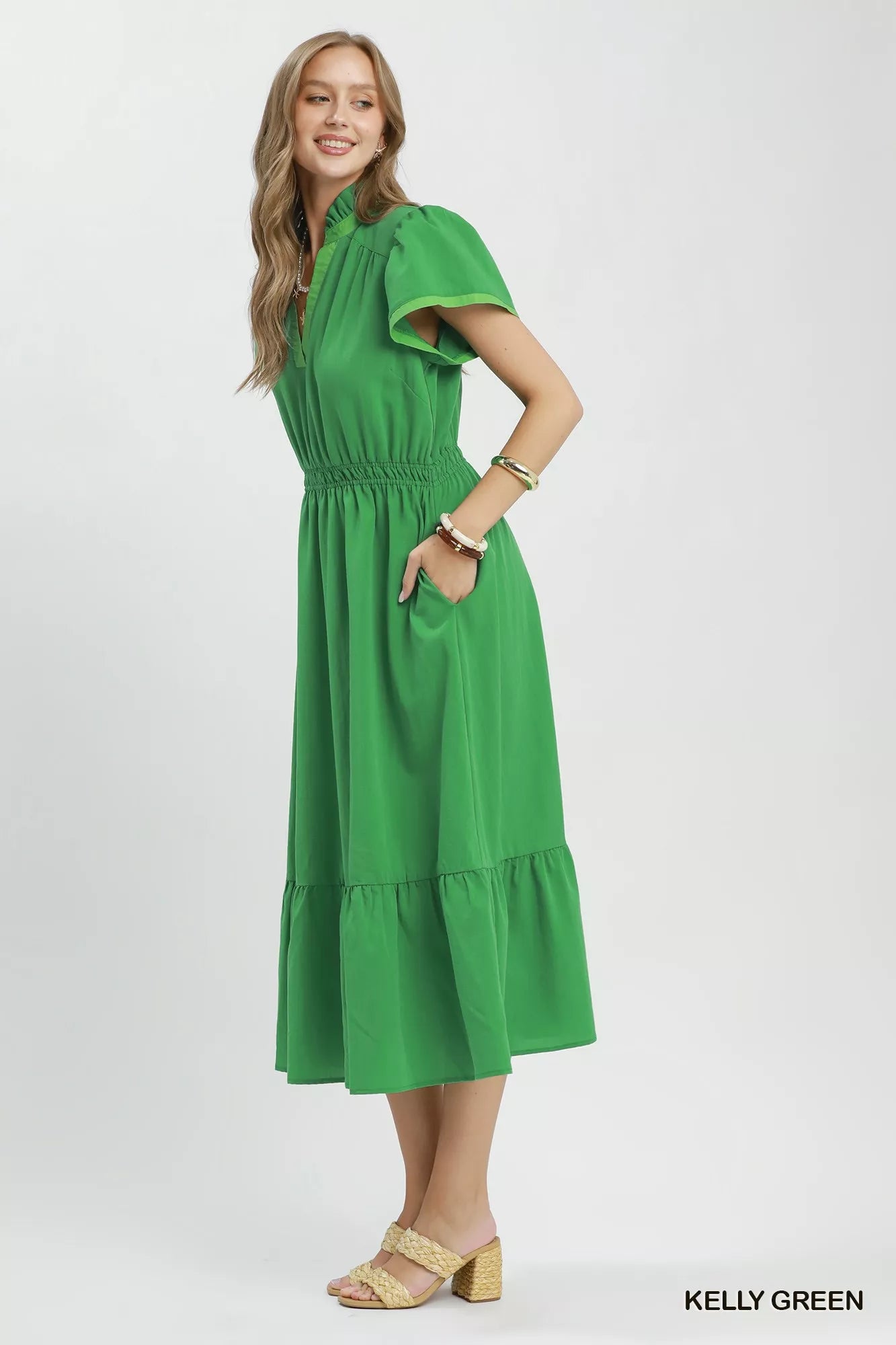 Umgee Contrast Trim Midi Dress with Tiered Ruffle Hem Secondary image