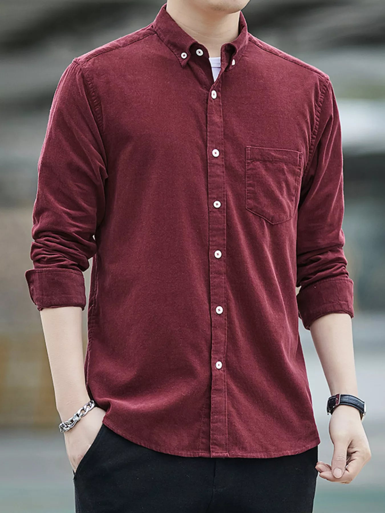 Men's Full Size Casual Corduroy Long Sleeve Shirt Plus Size Secondary image