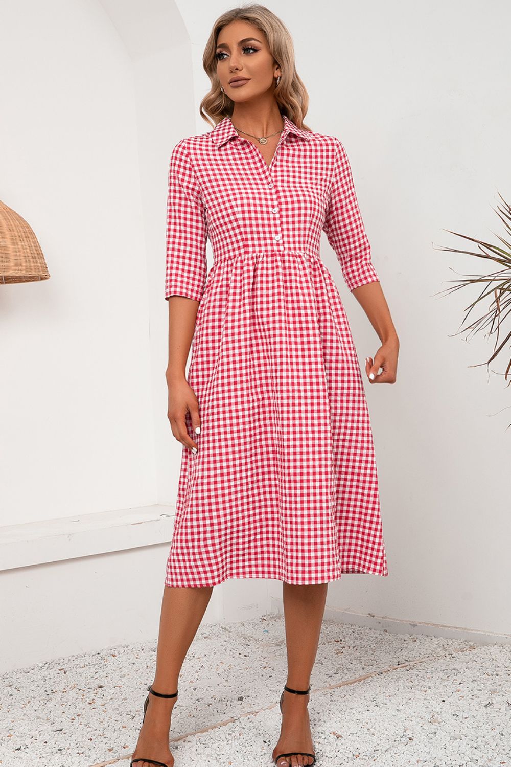 Ivy Lane Plaid Collared Neck Midi Dress Secondary image