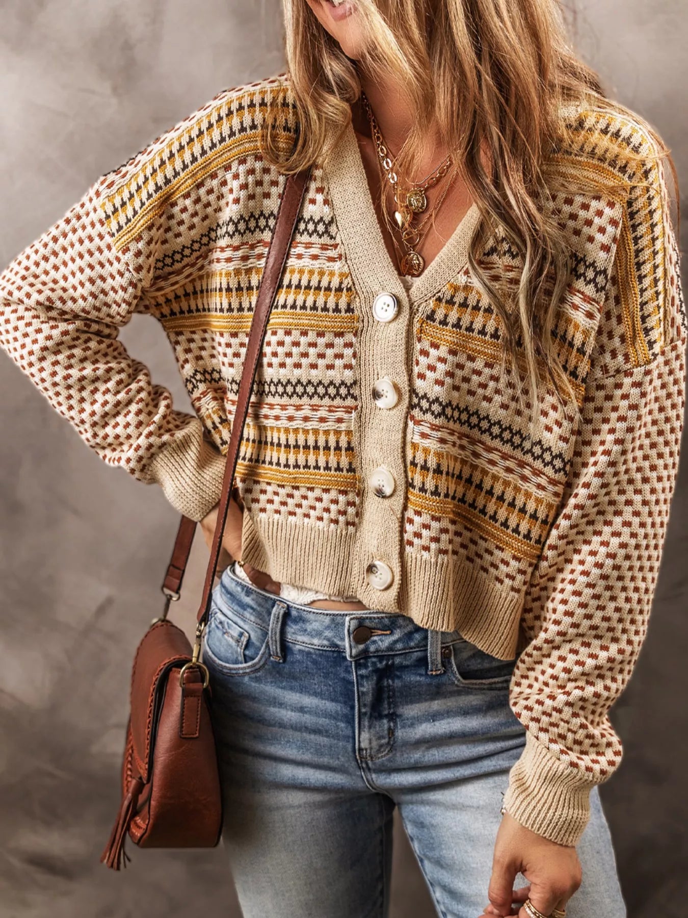 Vintage Patterned Button-Down Cardigan Secondary image