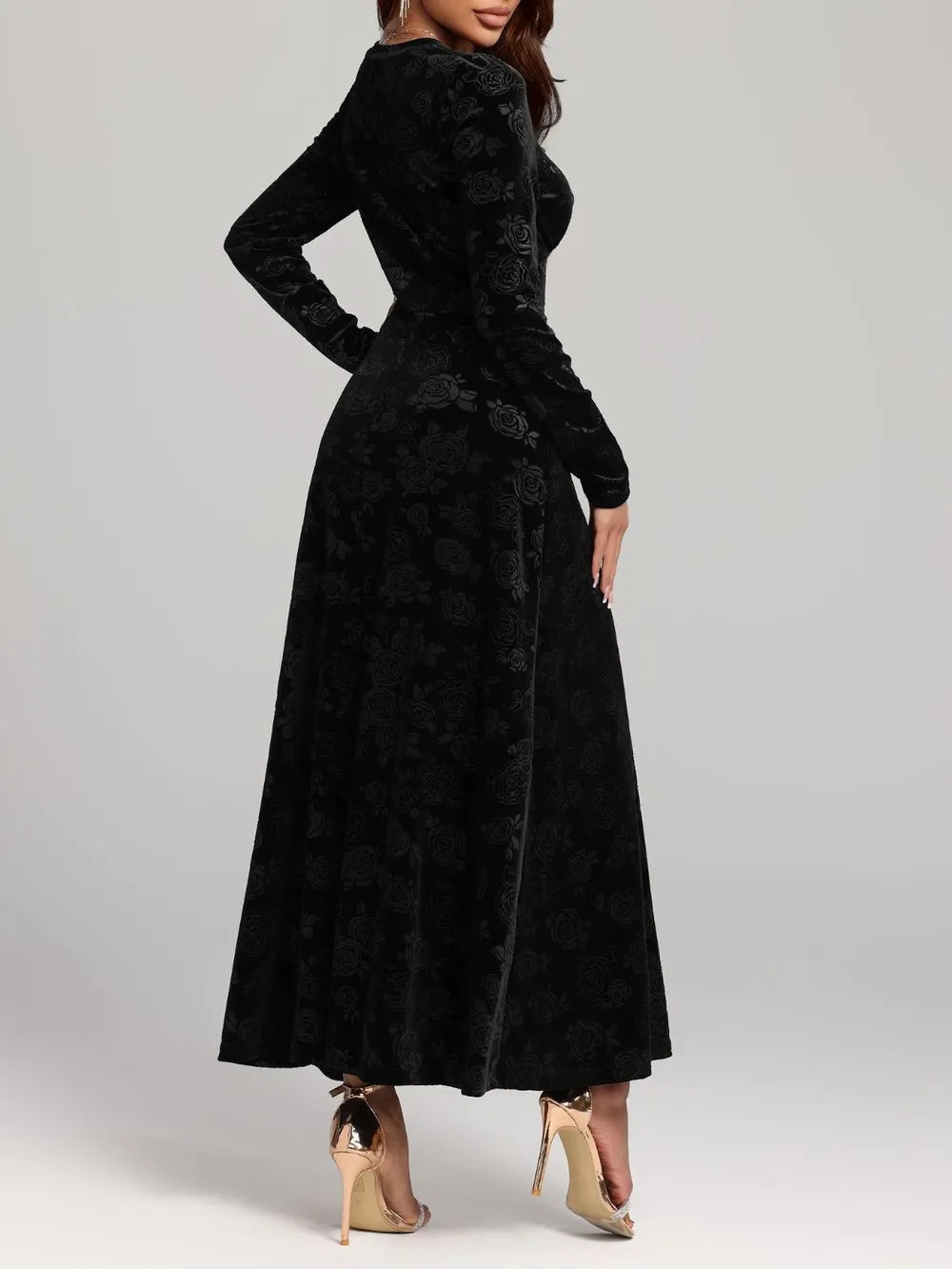 Rose Print V-Neck Long Sleeve Dress Secondary image