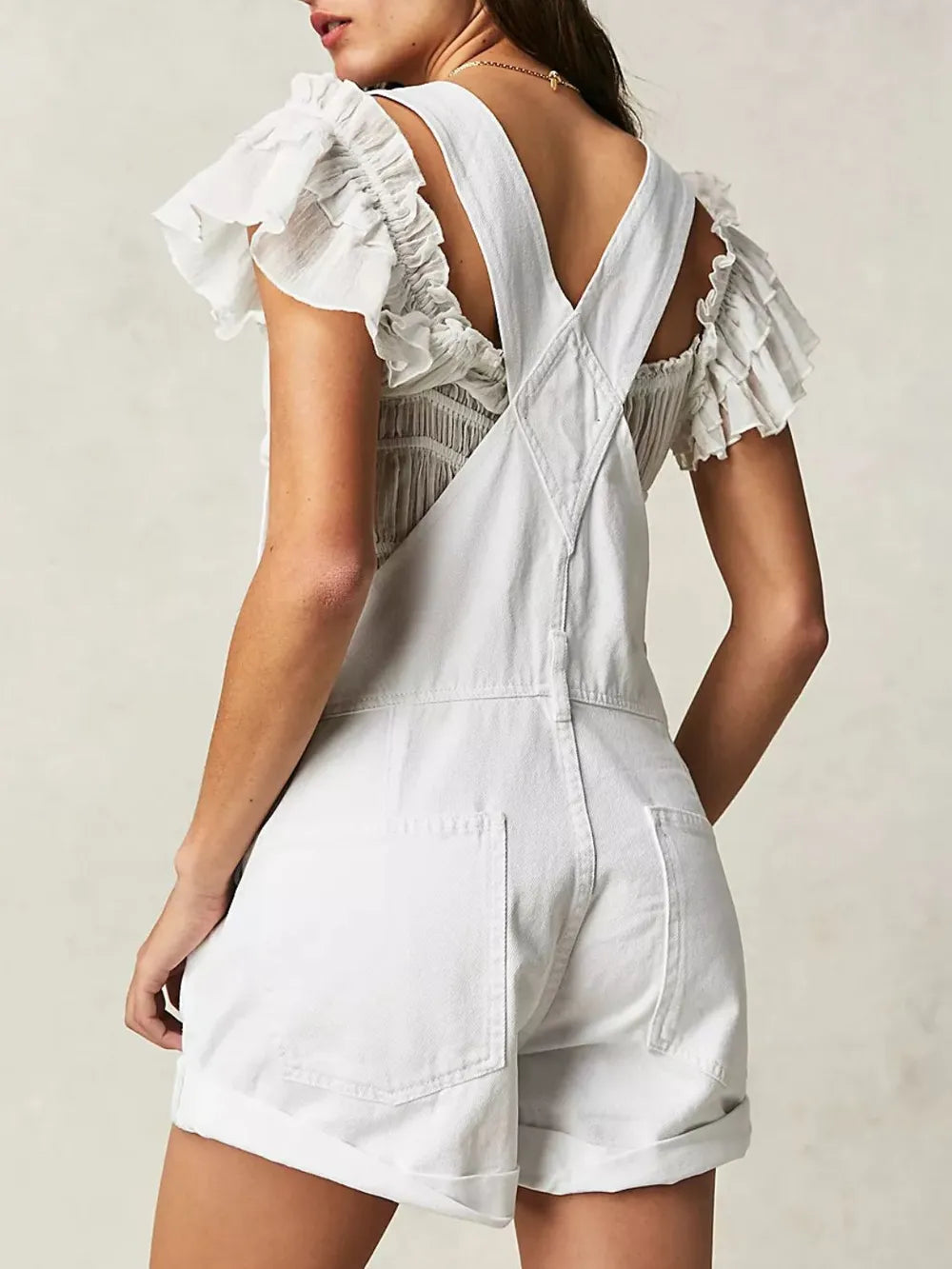 Wide Strap Square Neck Denim Overalls Secondary image