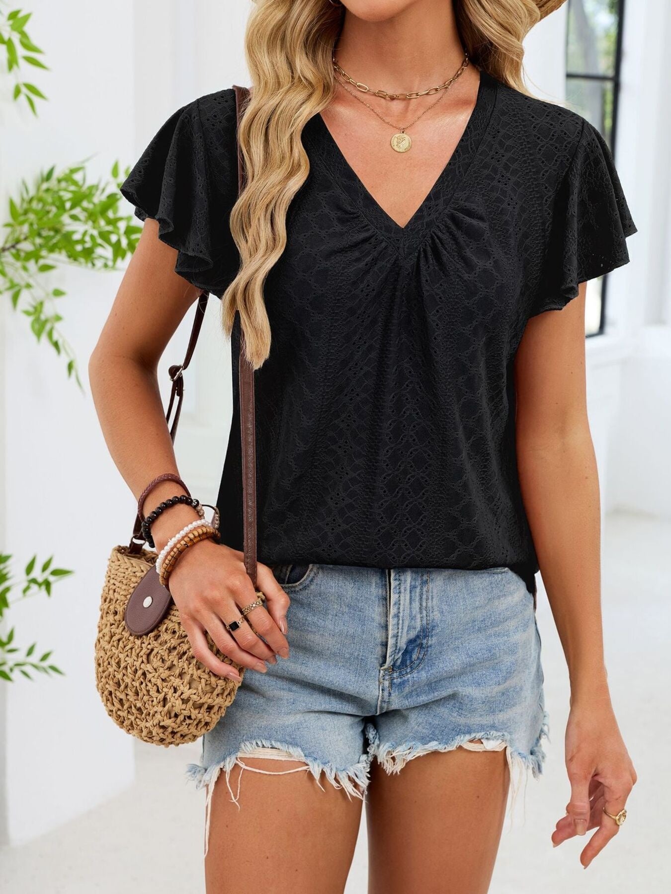 V-Neck Flutter Sleeve T-Shirt Secondary image