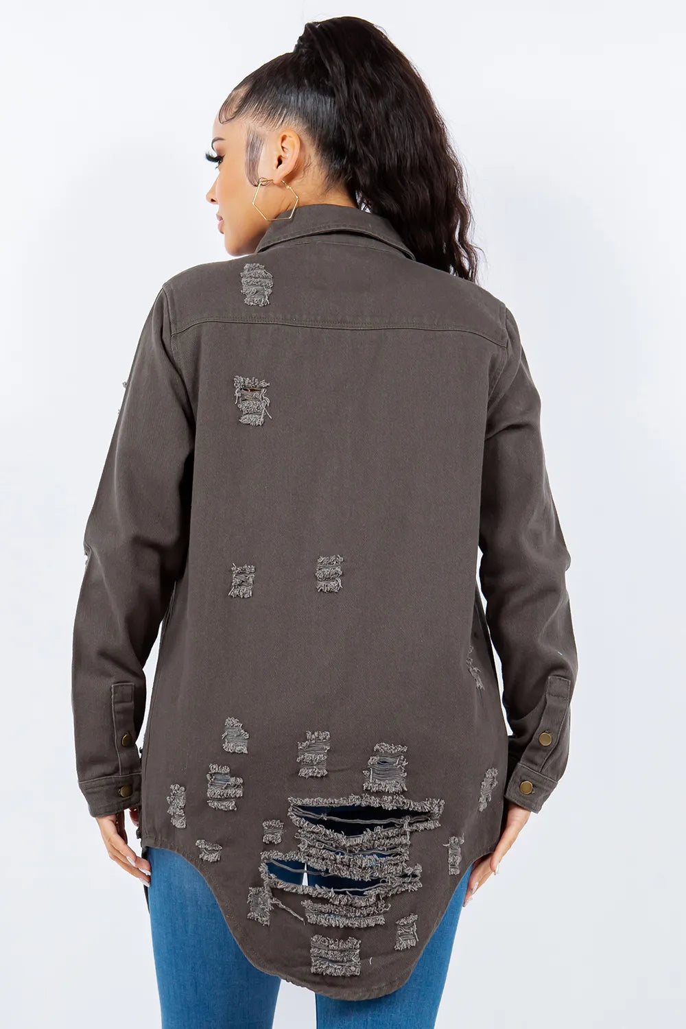 American Bazi Distressed Button Up Long Sleeve Denim Jacket Secondary image