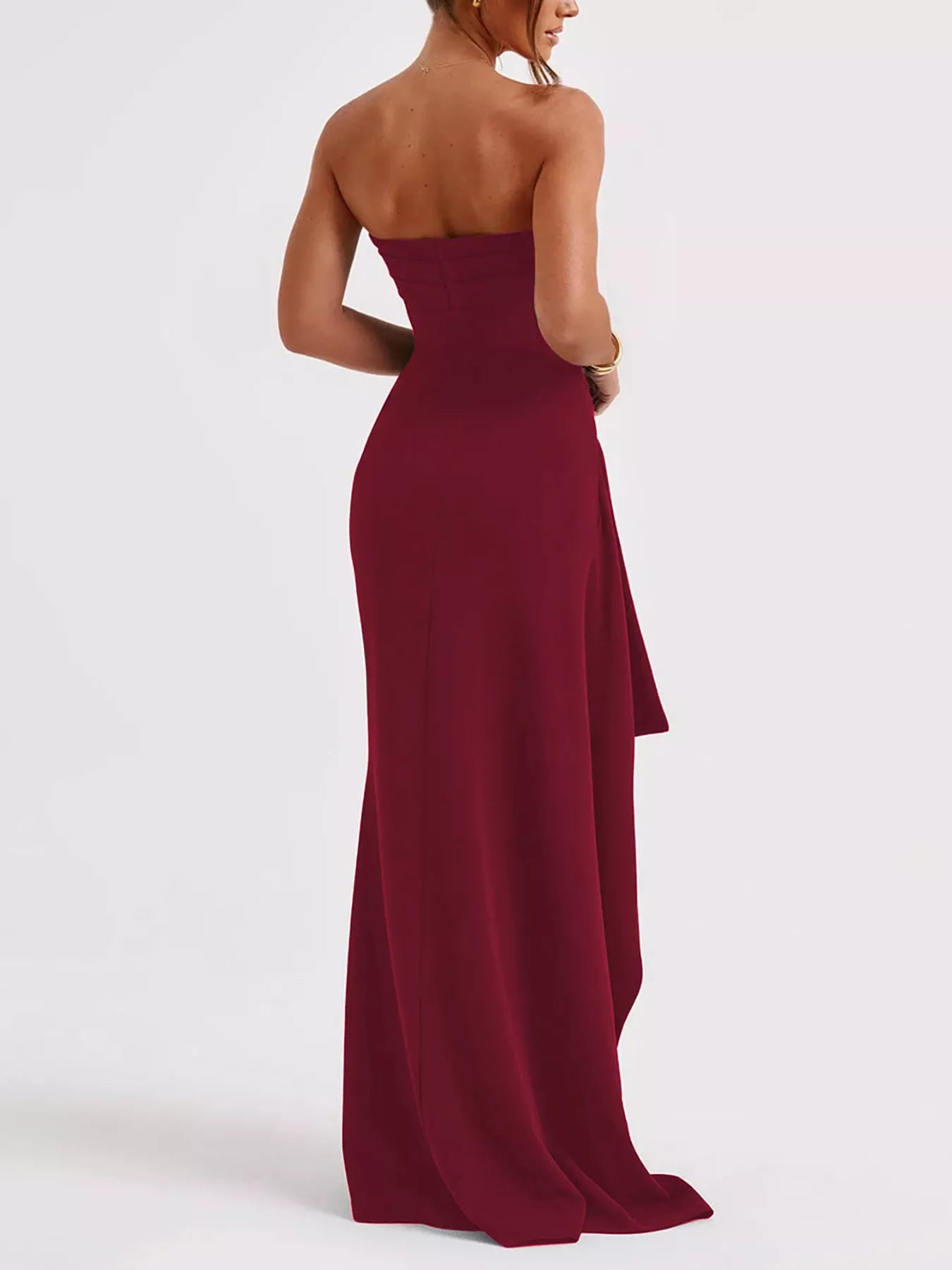 Strapless Ruched High Slit Maxi Dress Secondary image