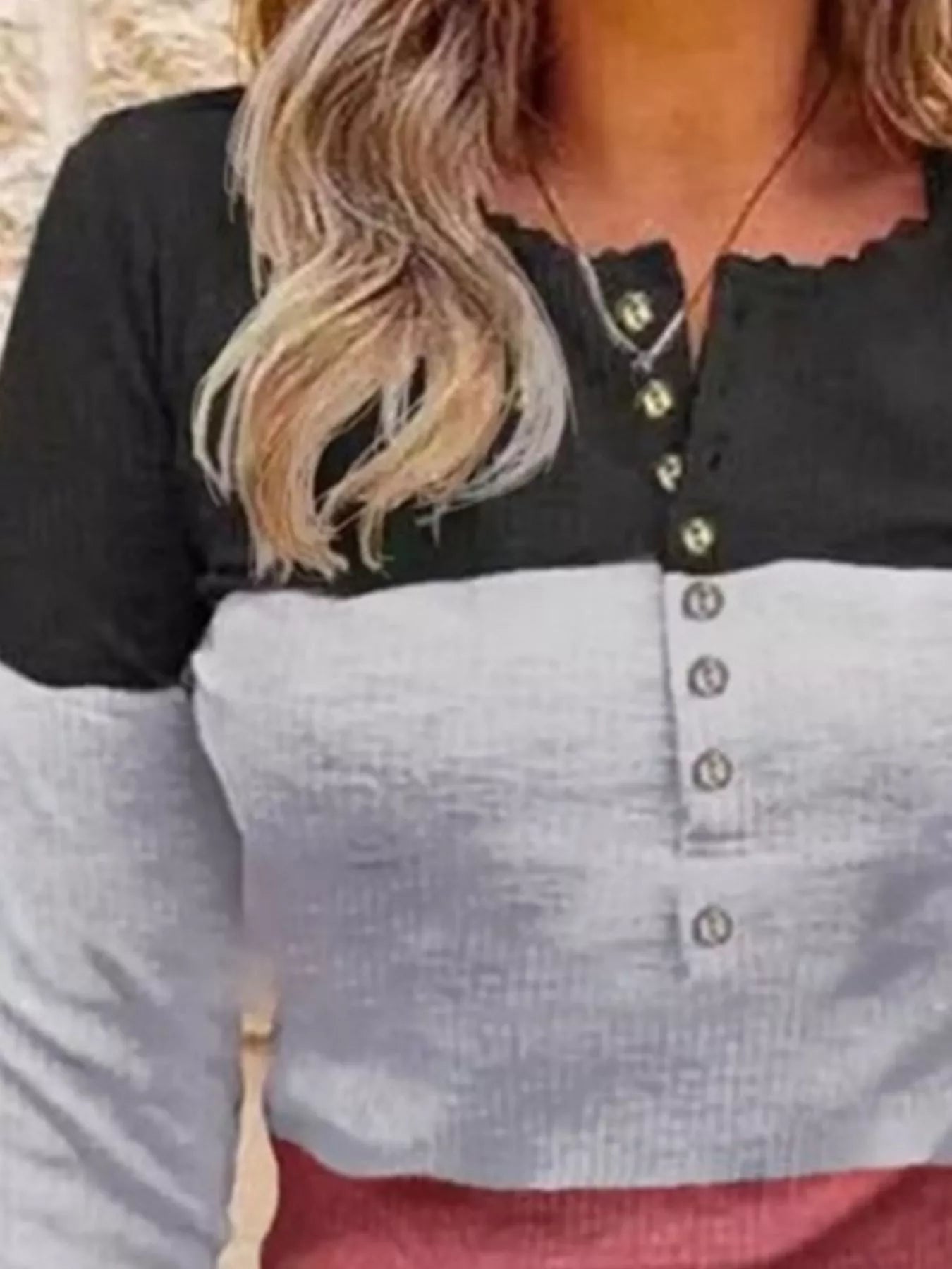 Color Block Lace Detail Half Button T-Shirt Secondary image