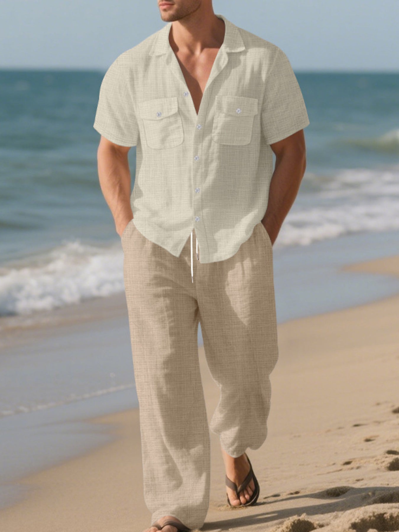 Men's Full Size Casual Button Up Shirt and Pants Set Plus Size Secondary image