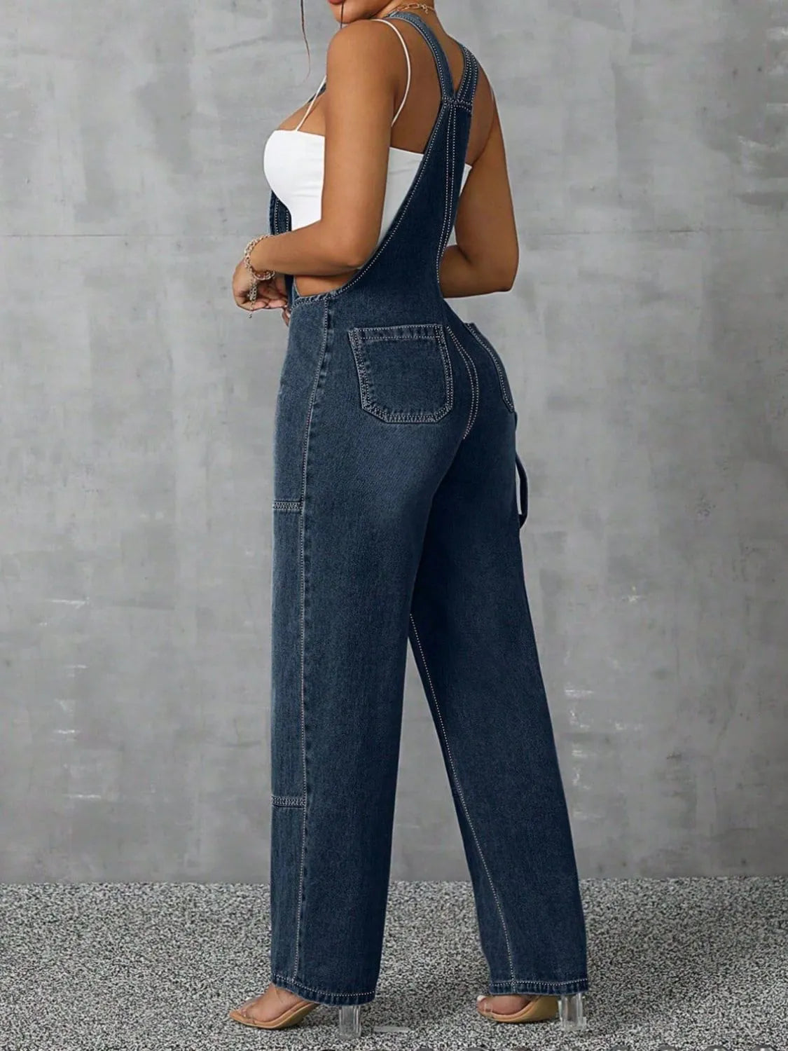 Zip Front Wide Strap Denim Overalls Secondary image