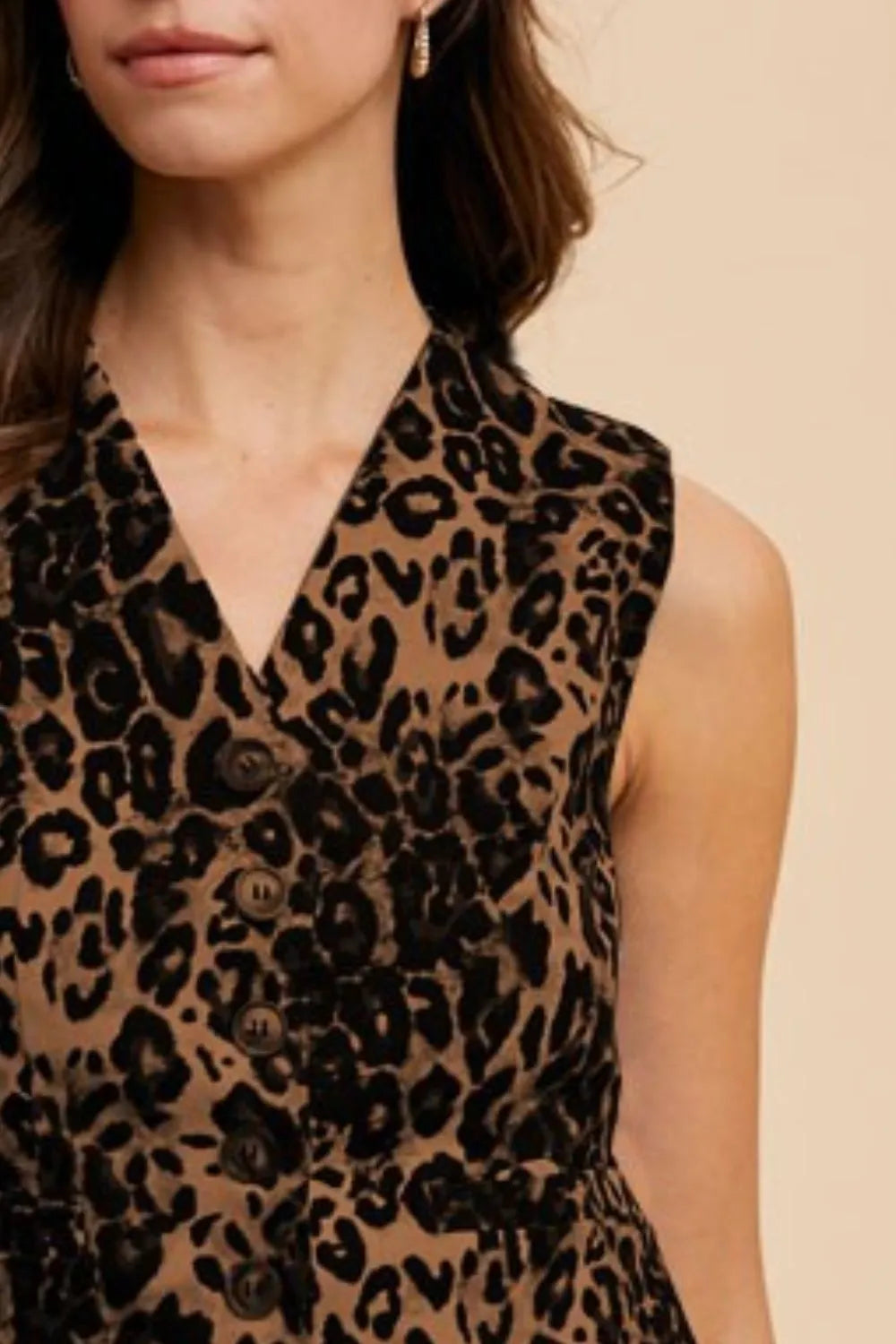 Annie Wear Stretch Leopard Denim Button Down Vest Secondary image