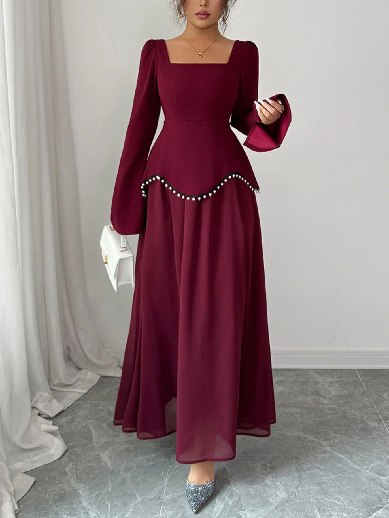 Square Neck Long Sleeve Maxi Dress Secondary image