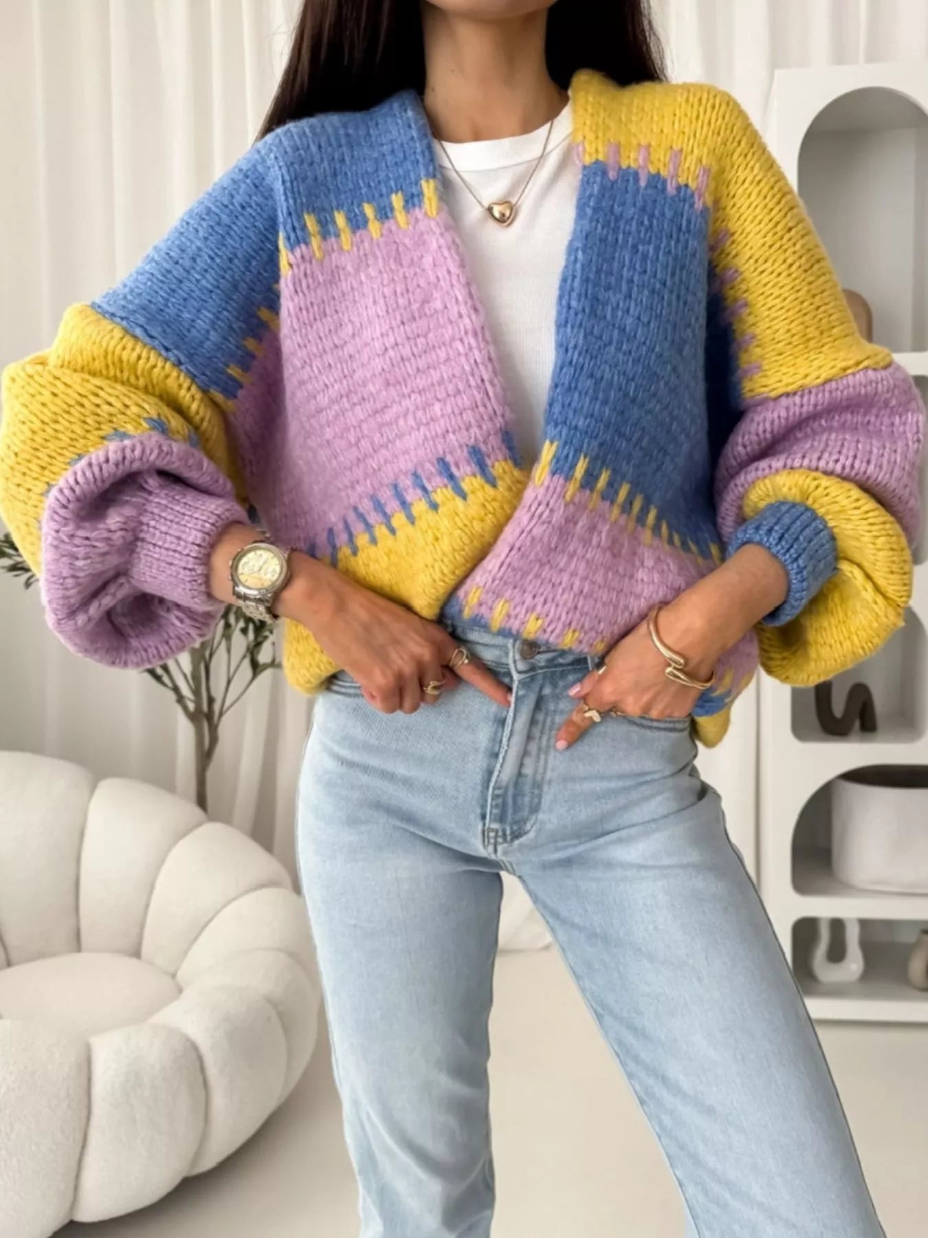 Color Block Open Front Cardigan Secondary image