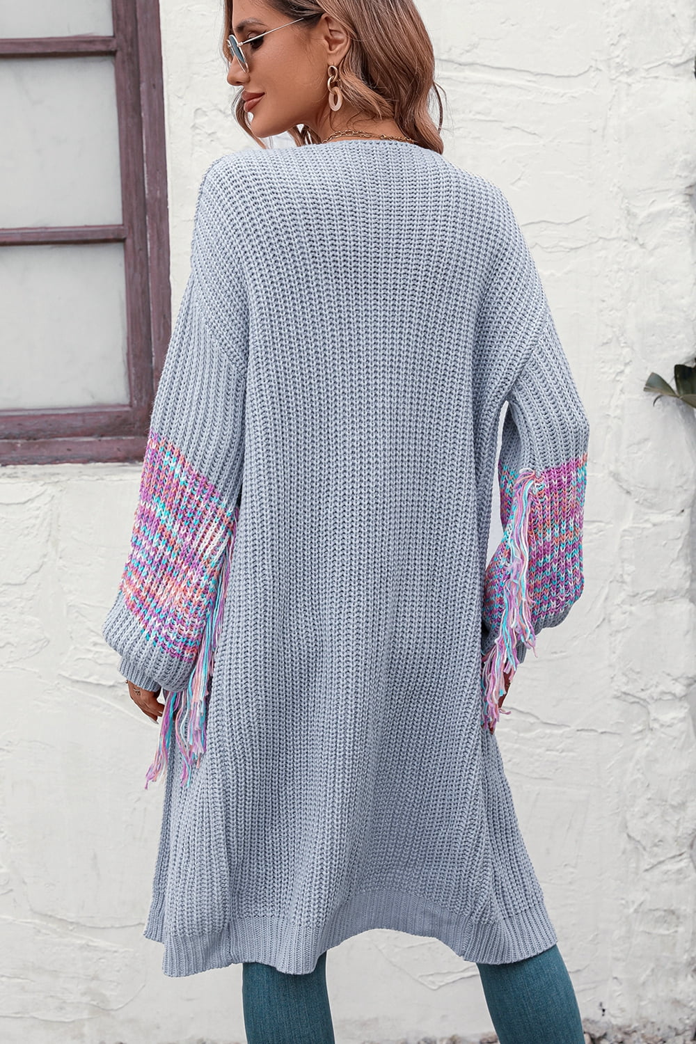 Fringe Sleeve Dropped Shoulder Cardigan Secondary image