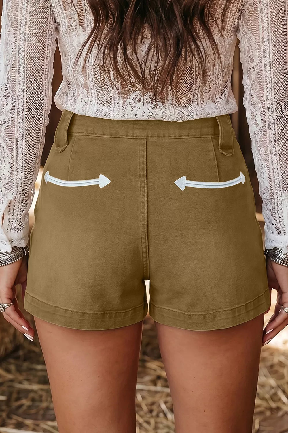 Contrast Arrow Detail Western Denim Shorts Secondary image
