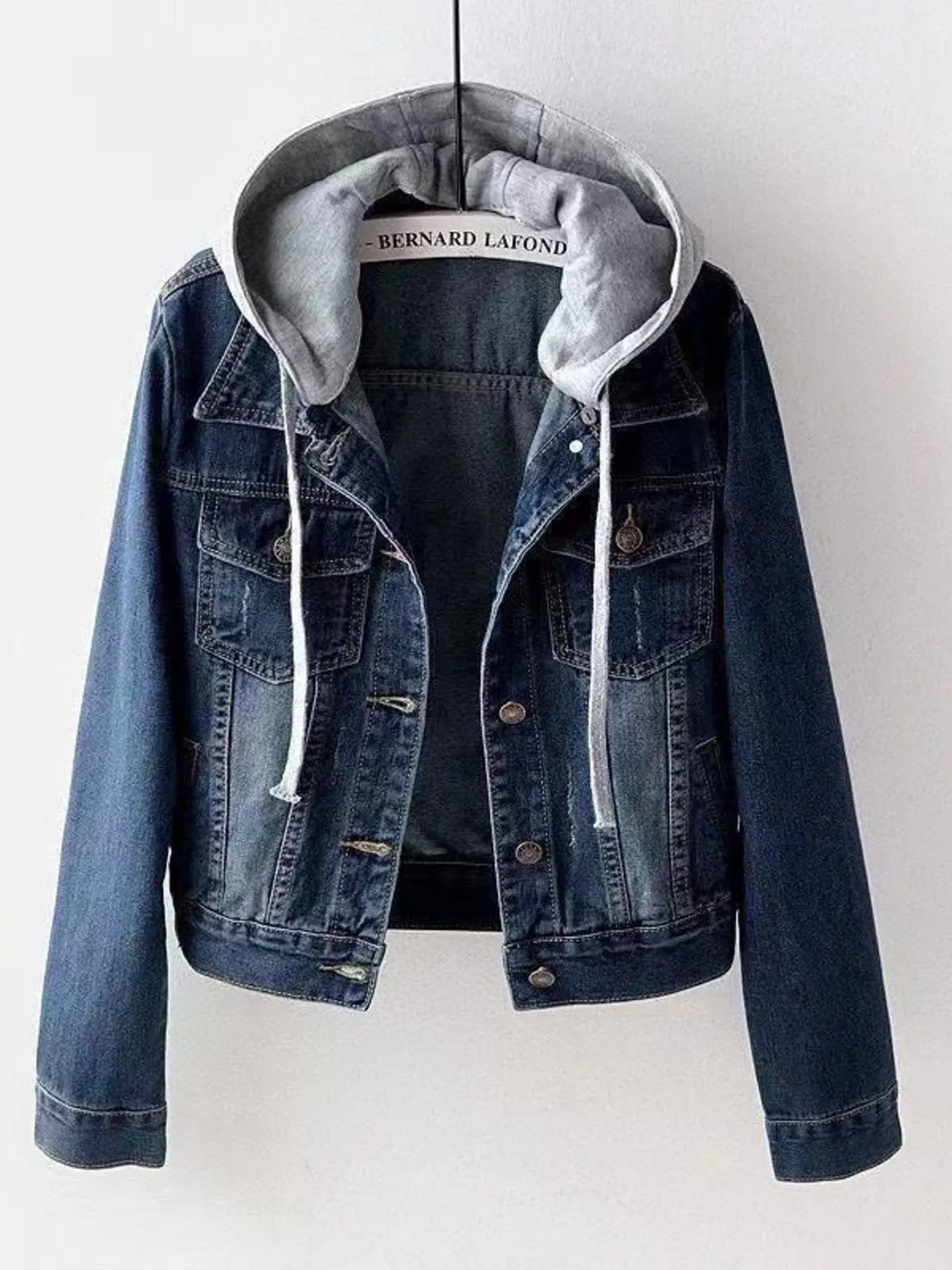 Full Size Button Up Drawstring Hooded Denim Jacket Plus Size Secondary image