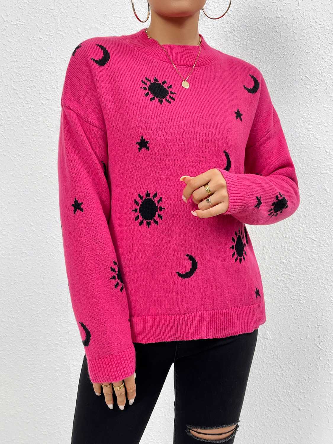 Patterned Drop Shoulder Sweater Secondary image
