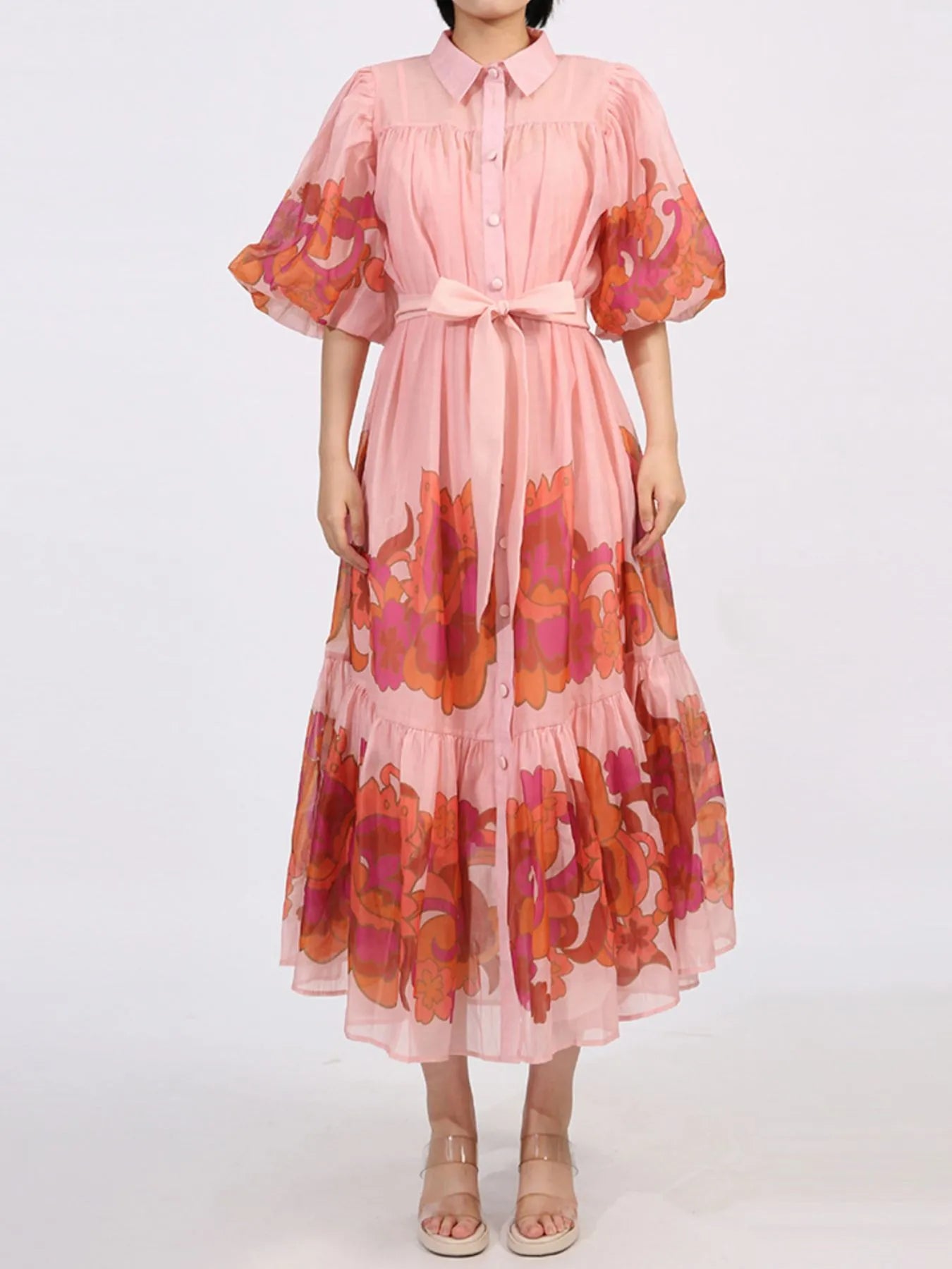 Button Front Puff Sleeve Dress Secondary image