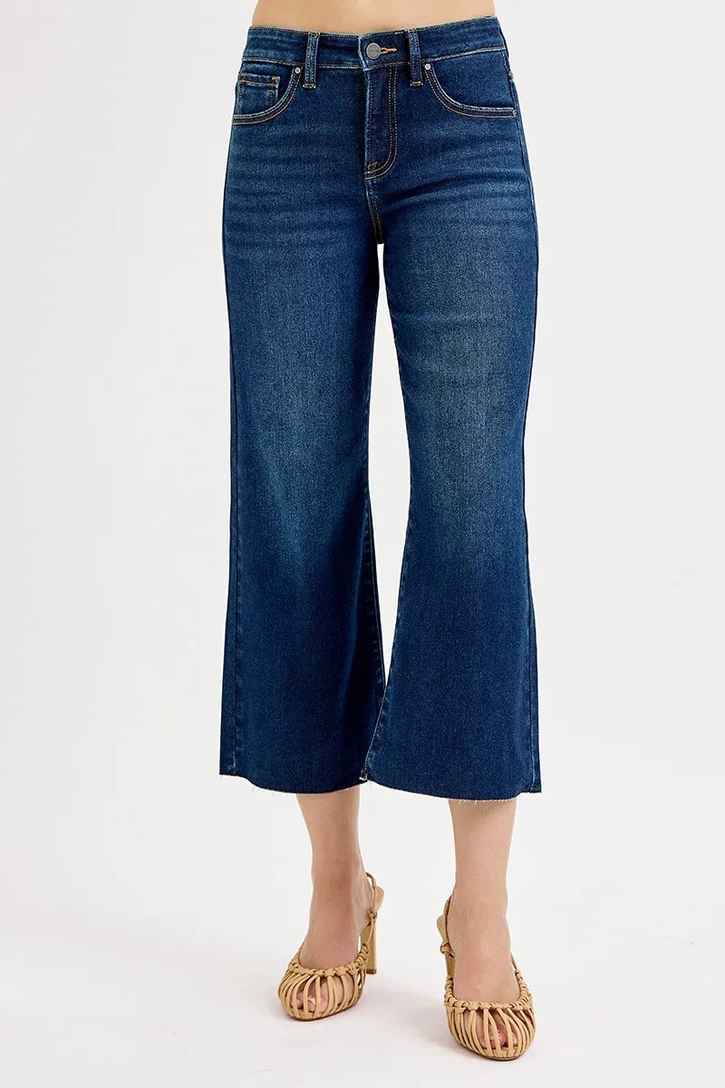 RISEN Full Size Tummy Control High Rise Crop Wide Jeans Plus Size Secondary image