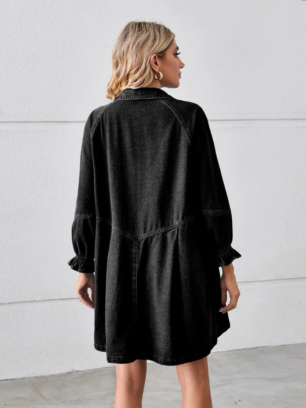 Button Up Flounce Sleeve Mini Denim Dress Secondary image