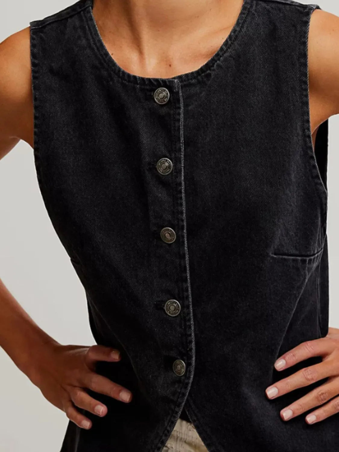 Button Down Round Neck Denim Vest Secondary image