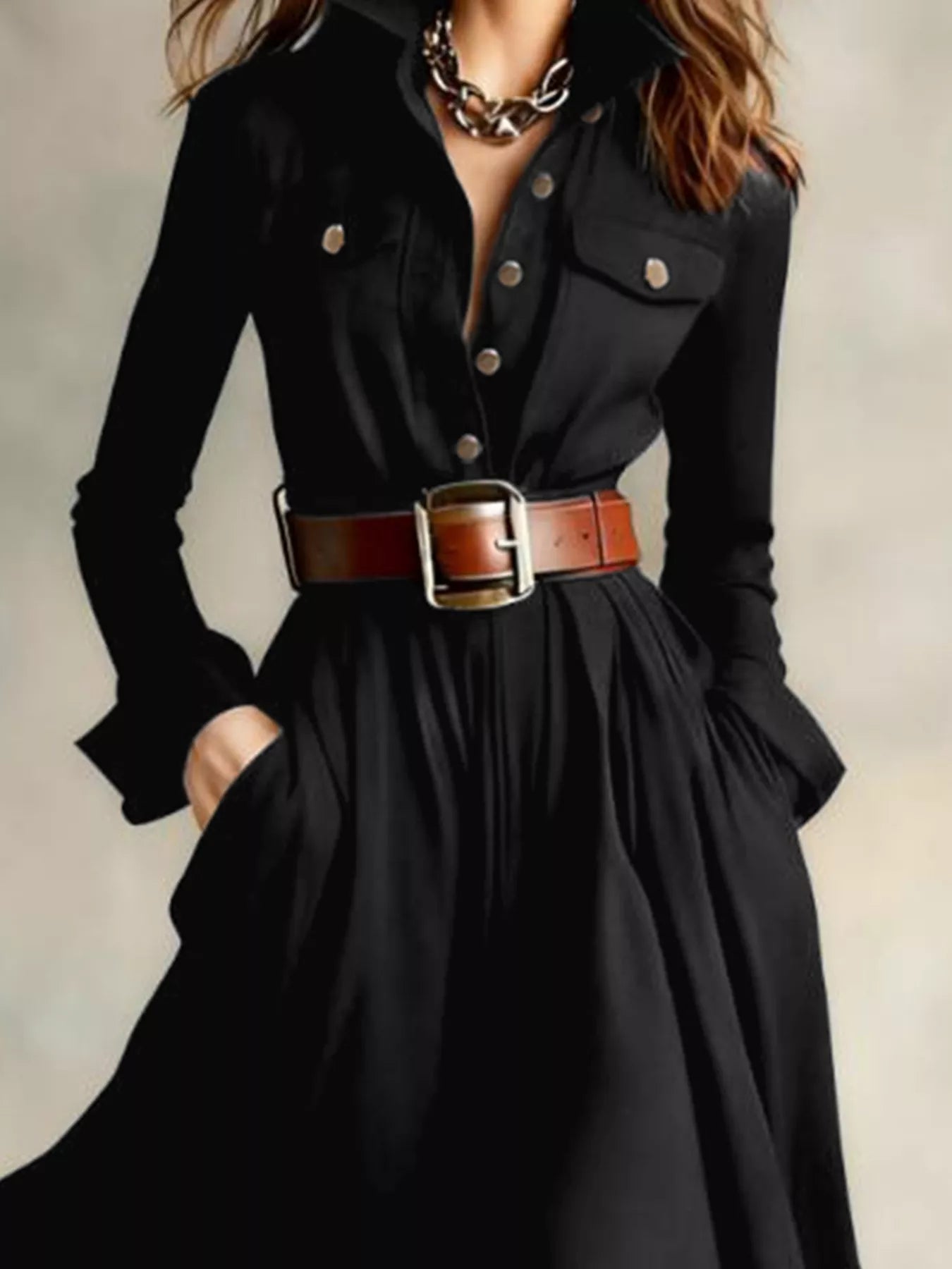 Button Front Long Sleeve Maxi Dress Secondary image