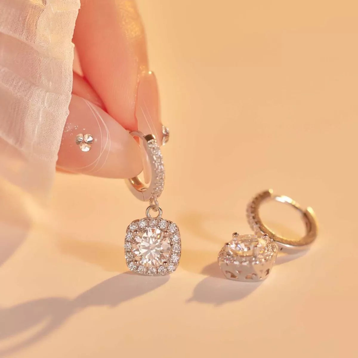 1 Carat Moissanite 925 Sterling Silver Hoop Drop Earrings Secondary image