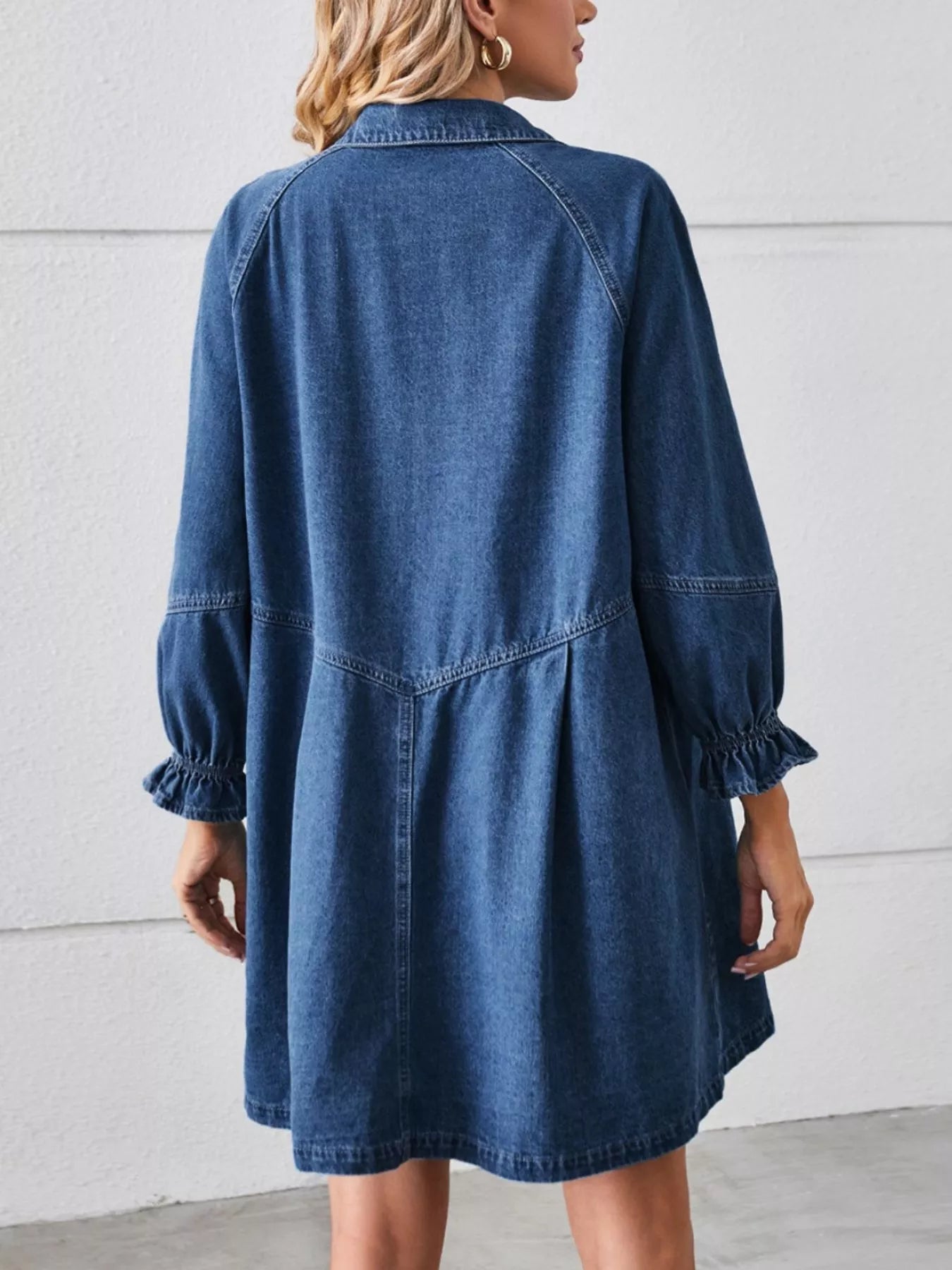 Button Down Ruffle Cuff Denim Dress Secondary image