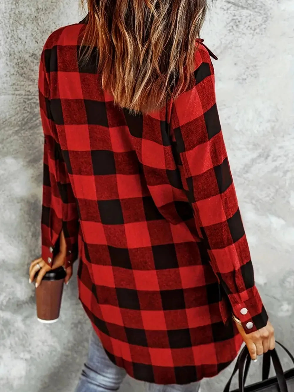 Plaid Collared Neck Snap Down Long Sleeve Jacket Secondary image