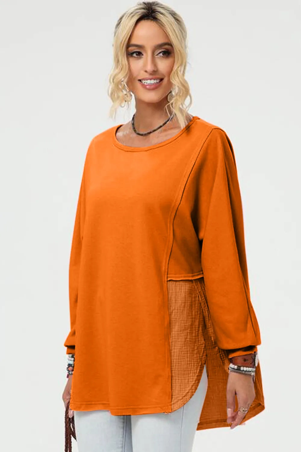 Double Take Full Size Long Sleeve High-Low T-Shirt Secondary image