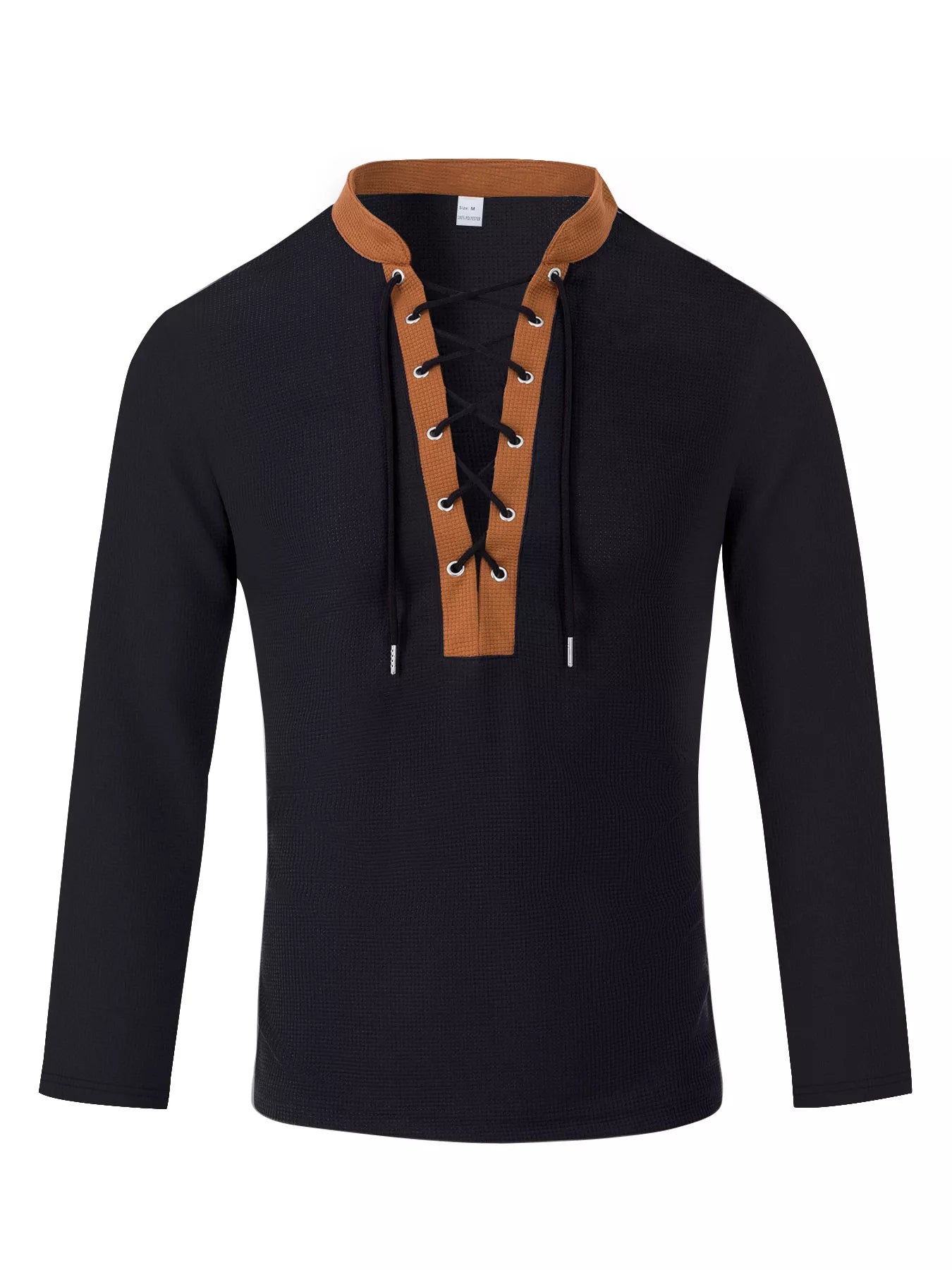 Men's Full Size Vintage Lace-Up Long Sleeve T-Shirt Plus Size Secondary image