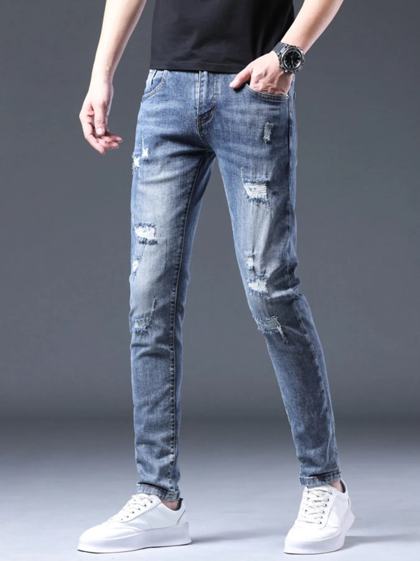 Men's Distressed Slim Fit Ripped Jeans Secondary image