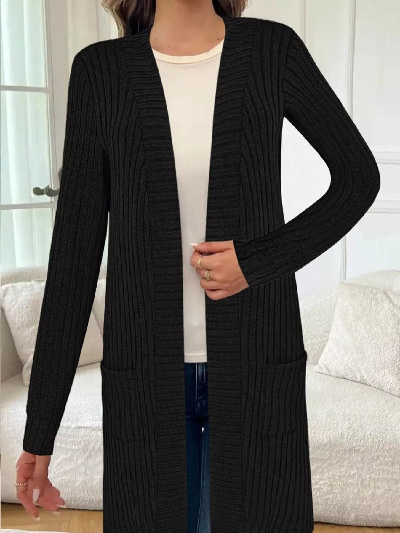 Ribbed Knit Open Front Cardigan Secondary image