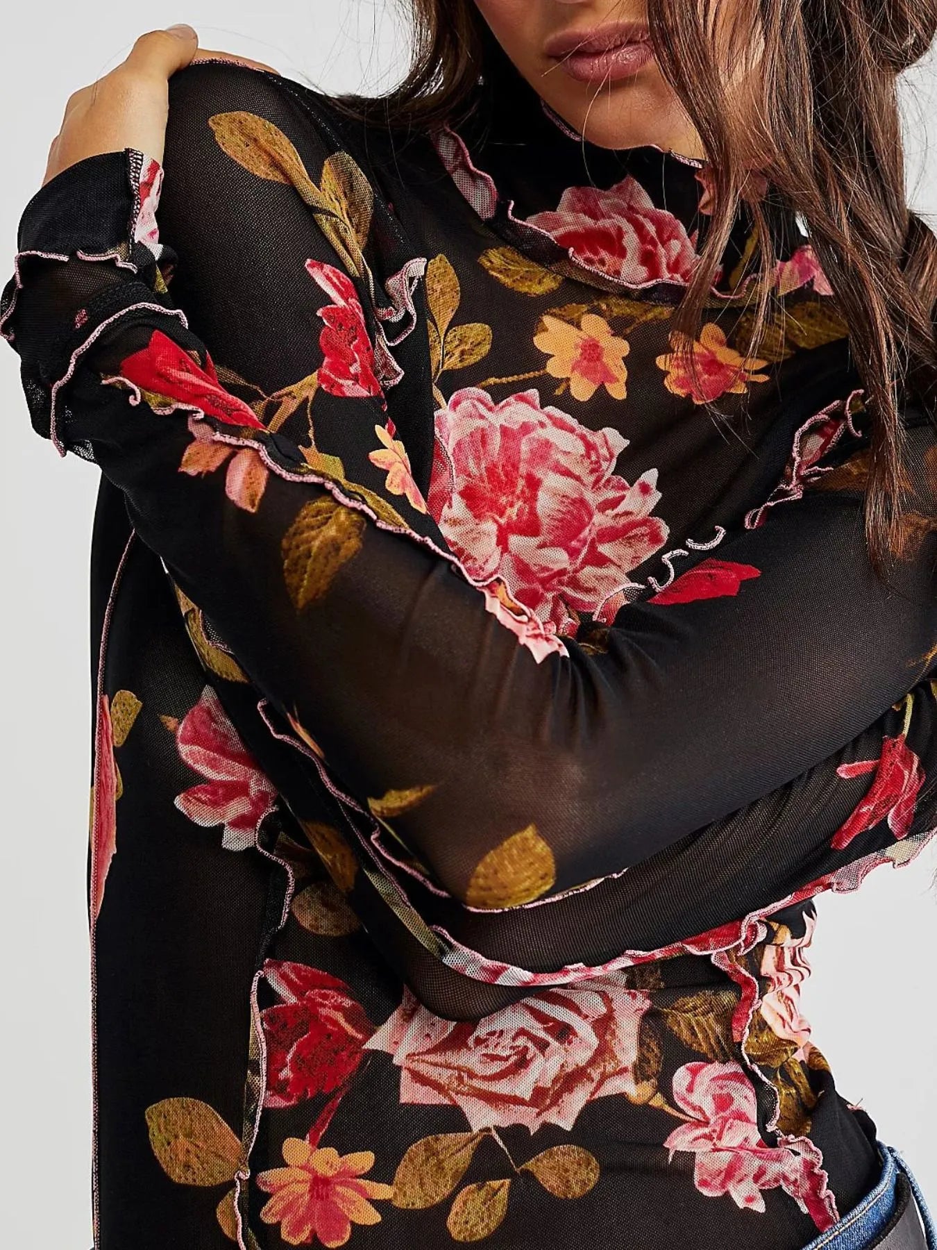 Floral Print Mock Neck Long Sleeve Top Secondary image