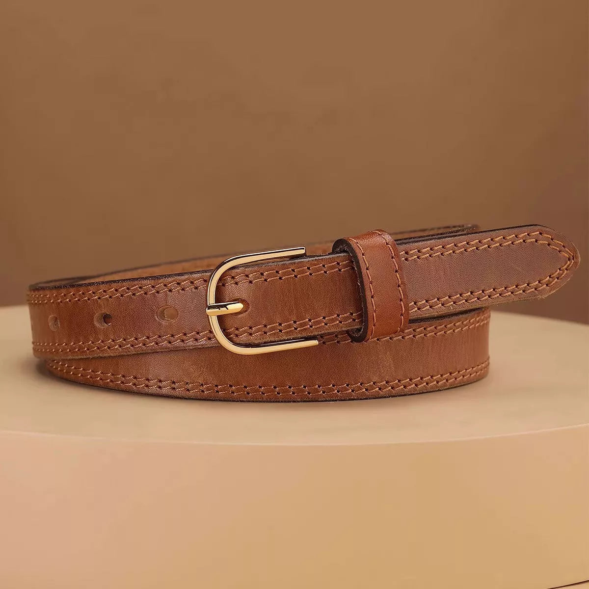 Classic Leather Belt with Golden Buckle Secondary image