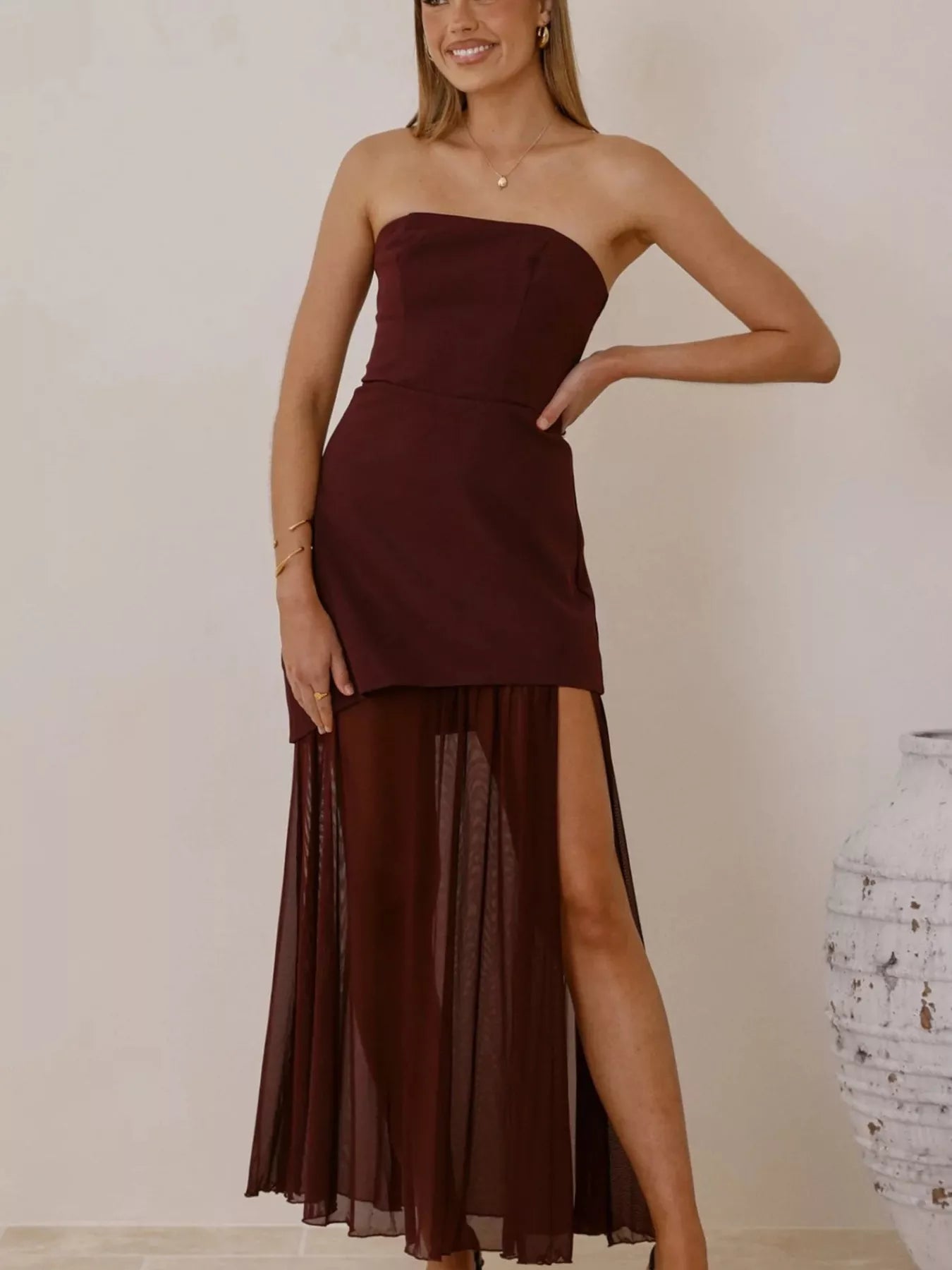 High Slit Mesh Tube Maxi Dress Secondary image
