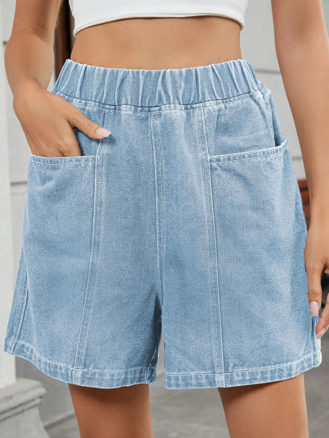 Elastic Waist Denim Shorts Secondary image